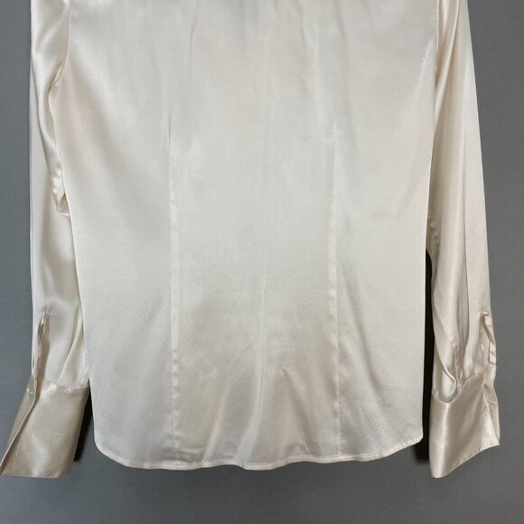 Paperwhite Silk Blouse Stretch Cream White Size 4 Top Ruffle Collar‎ Button-Up - Picture 7 of 16